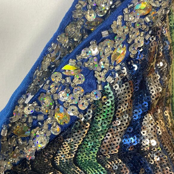 Xtreme Couture Green & Blue Wavy Sequin Mini Dress Embellished Straps 6 NWT - Picture 5 of 10